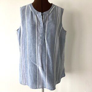 Ellen Tracy Blue Striped Sleeveless Linen Top